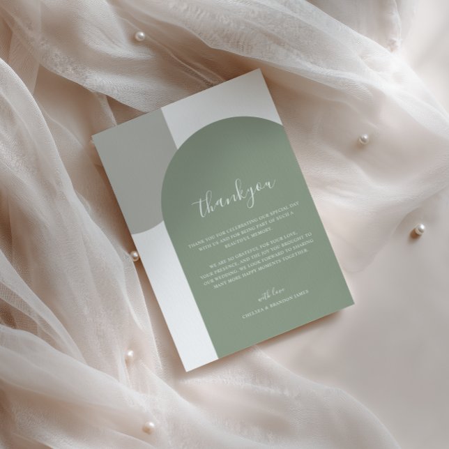 Minimalist Script Retro Boho Green Arch Wedding Thank You Card (Creator Uploaded)