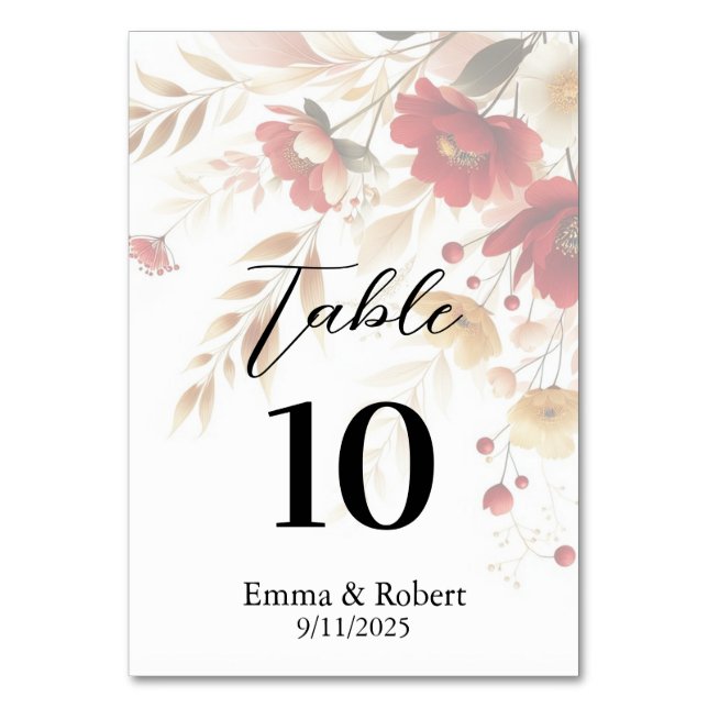 Minimalist Script Roses Wedding Seating Plan Table Number (Front)