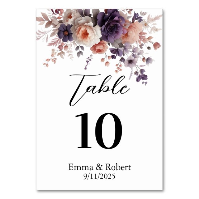Minimalist Script Roses Wedding Seating Plan Table Number (Front)