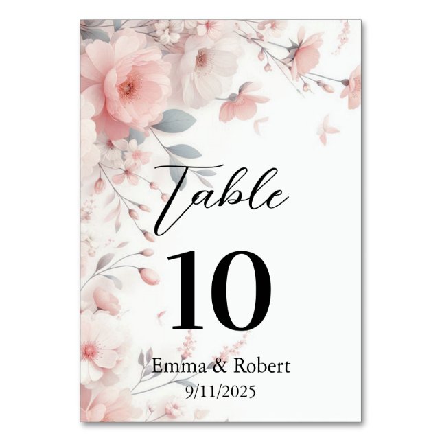 Minimalist Script Roses Wedding Seating Plan Table Number (Front)