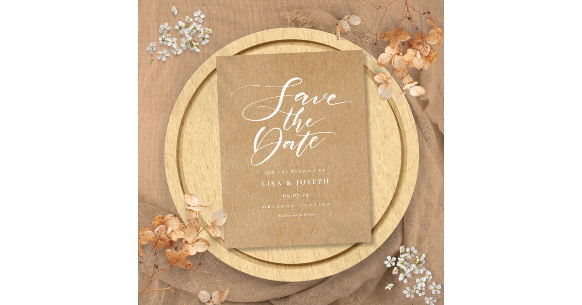 Minimalist Script Rustic Kraft Save the Date Announcement Postcard