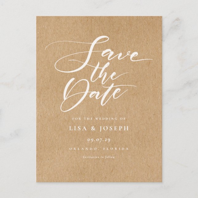 Minimalist Script Rustic Kraft Save the Date Announcement Postcard