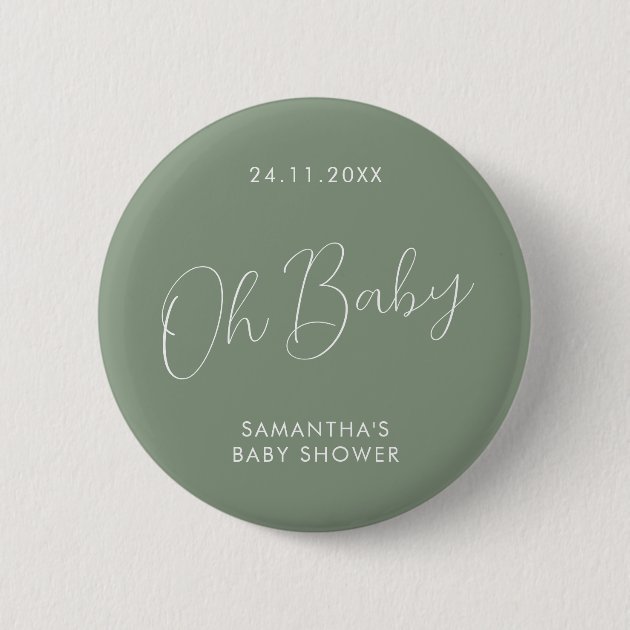 Minimalist Script Sage Green Baby Shower elegant Button