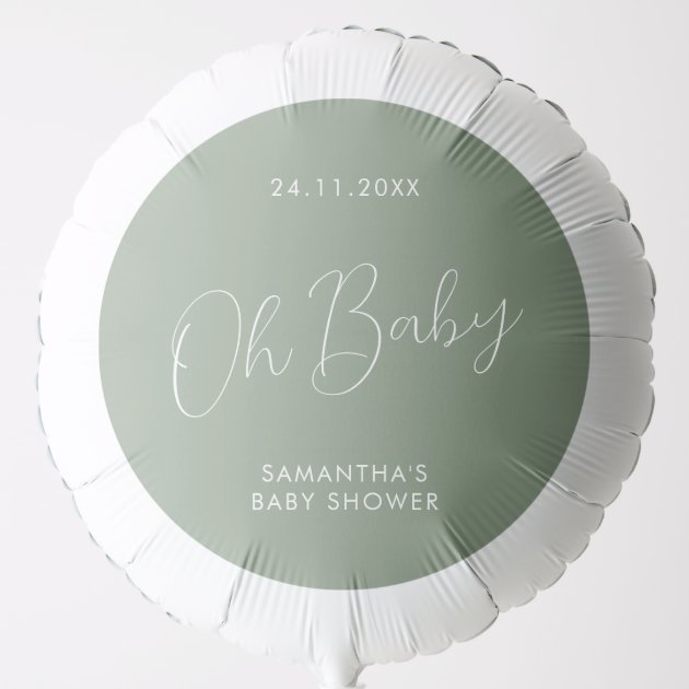 Minimalist Script Sage Green Baby Shower Party Balloon