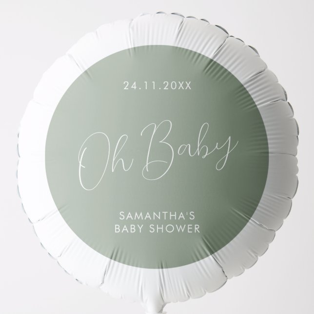 Minimalist Script Sage Green Baby Shower Party Balloon (Front)