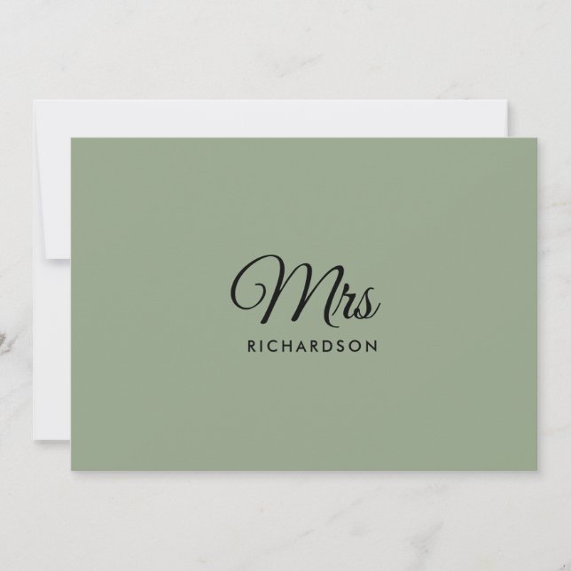 Minimalist Script Sage Green Mrs. Surname Blank Thank You Card (Front)