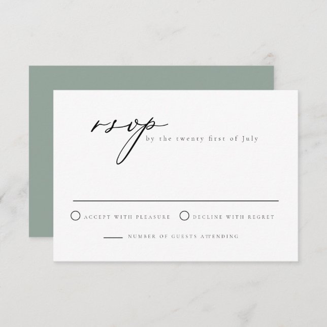 Minimalist Script Sage Green RSVP Card (Front/Back)