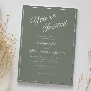 Minimalist Script Sage Green Wedding Foil Invitation