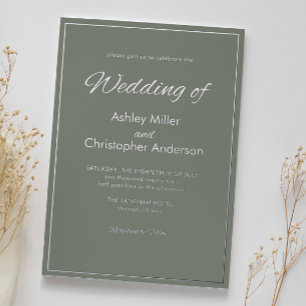Minimalist Script Sage Green Wedding Foil Invitation