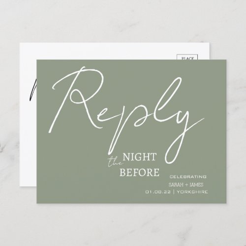 Minimalist Script Sage Greenthe Night Before RSVP  Invitation Postcard