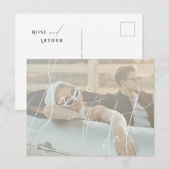 Minimalist Script Save The Date Invitation Postcar Postcard (Front/Back)