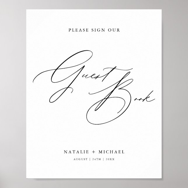 Minimalist Script Sign Our Guest Book Wedding Sign (Front)