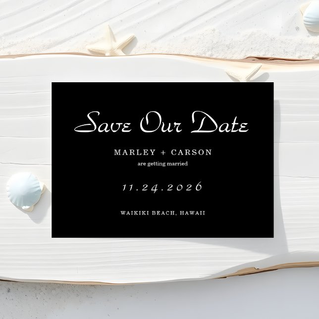 Minimalist Script Simple Black Wedding Save The Date (Creator Uploaded)