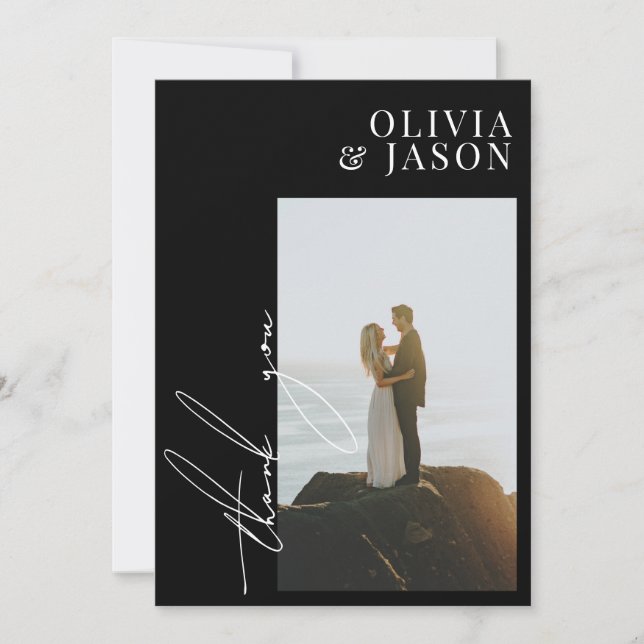 Minimalist Script Simple Wedding Photo Thank You Invitation (Front)