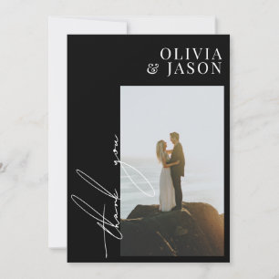 Minimalist Script Simple Wedding Photo Thank You Invitation