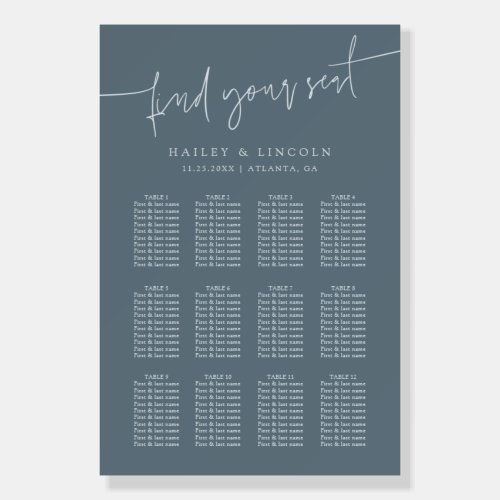Minimalist Script Slate Blue Wedding Seating Chart Foam Board