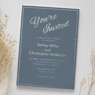Minimalist Script Slate Gray Wedding Foil Invitation