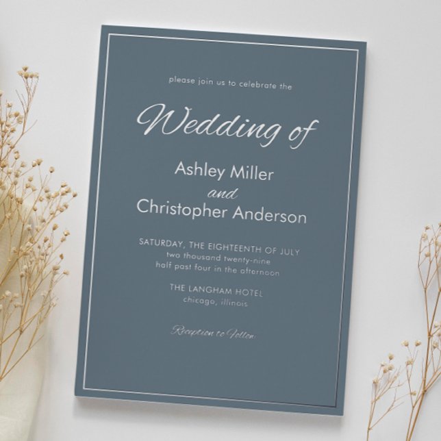Minimalist Script Slate Gray Wedding Foil Invitation (Creator Uploaded)