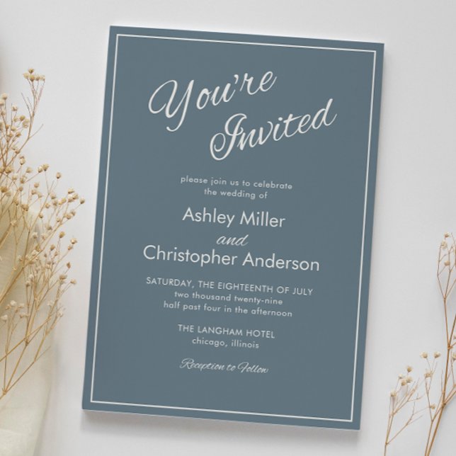 Minimalist Script Slate Gray Wedding Invitation (Creator Uploaded)