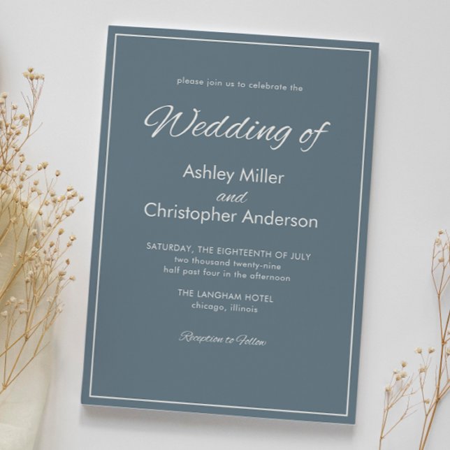 Minimalist Script Slate Gray Wedding Invitation (Creator Uploaded)