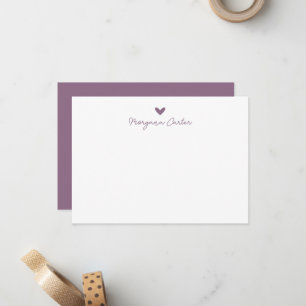 Minimalist Script Soft Plum Heart Personalized Note Card