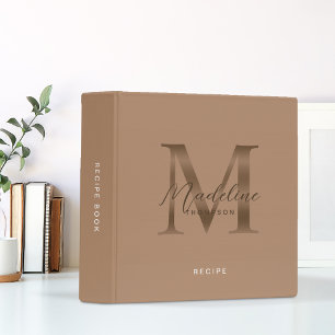 Minimalist Script Taupe Metallic Monogram Recipe 3 Ring Binder
