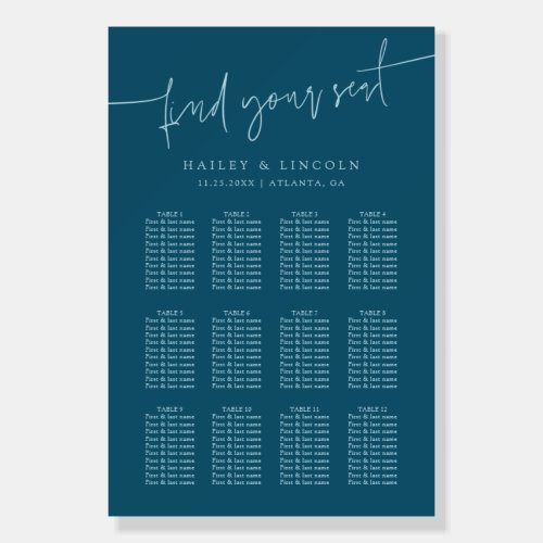 Minimalist Script Teal Wedding Seating Chart Foam Board