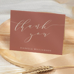 Minimalist Script Terracotta Bridal Shower Custom Letterpress Thank You Card