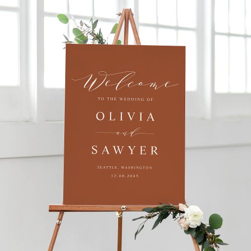 Minimalist Script Terracotta Wedding Welcome Poster