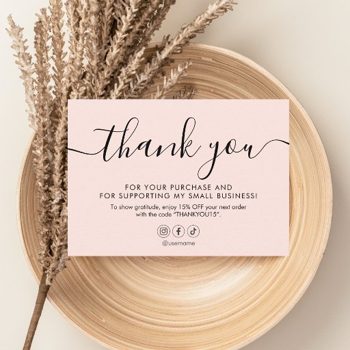Customizable Minimalist Script Thank You Blush Pink Business Card