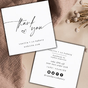Minimalist Script Thank You Heart Customer Coupon  Square Business Card