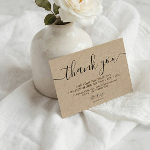 Minimalist Script Thank You Kraft Business Card