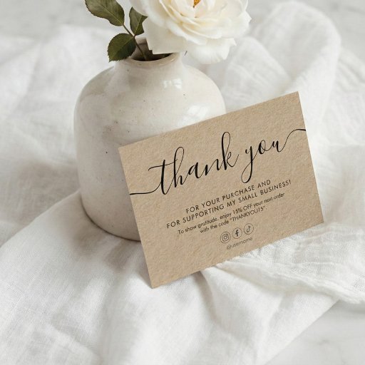 Customizable Minimalist Script Thank You Kraft Business Card