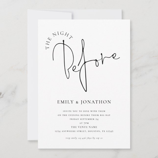 Minimalist Script The Night Before Wedding Dinner Invitation (Front)