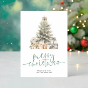 Minimalist Script Tree Merry Christmas Letterpress Photo Cards