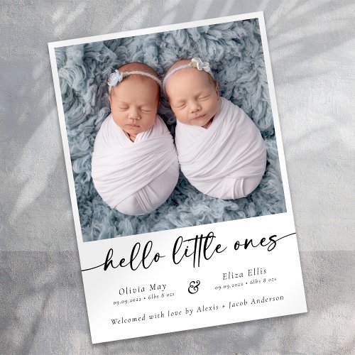 Minimalist Script Twin Photo Birth Announcement
