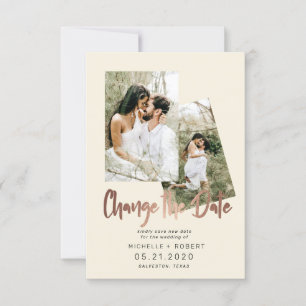 minimalist script two Photo Change The Date Invitation