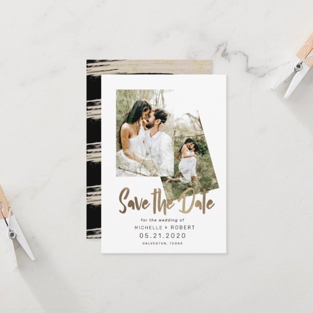 Minimalist Script Two Photo Save The Date Invitation (Front/Back In Situ)