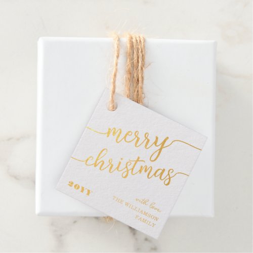 Minimalist Script Typography Merry Christmas Chic Foil Favor Tags