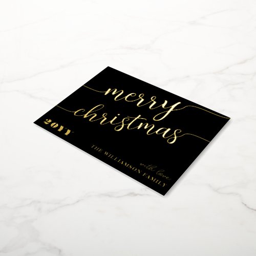Minimalist Script Typography Merry Christmas Chic Foil Holiday Postcard