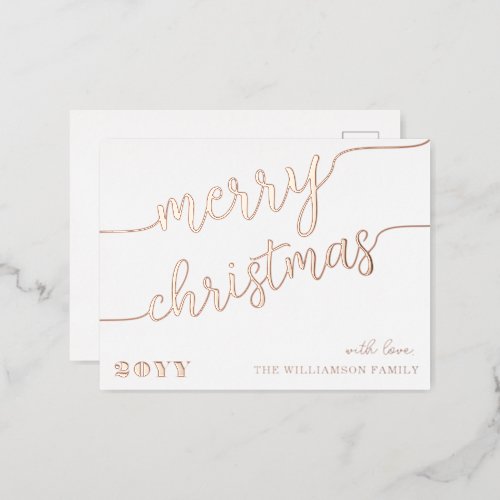 Minimalist Script Typography Merry Christmas Chic Foil Holiday Postcard
