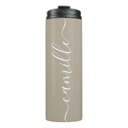 Minimalist Script Typography Name Beige and White  Thermal Tumbler