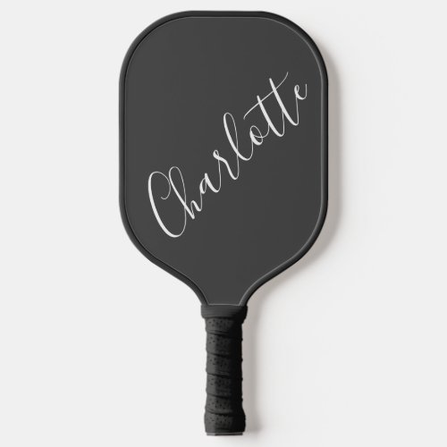 Minimalist Script Typography Name Black and White Pickleball Paddle