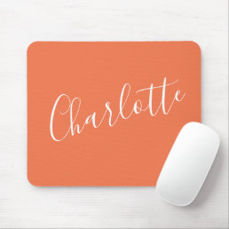 Minimalist Script Typography Name in Coral Rose  Mouse Pad