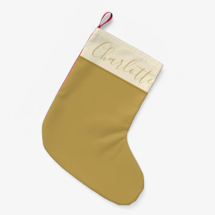 Minimalist Script Typography Personalized Gold Small Christmas Stocking