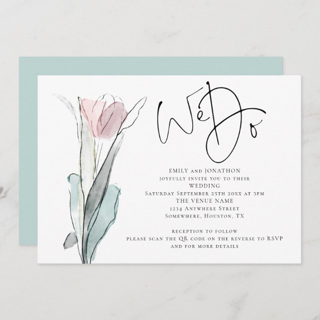 Minimalist Script We Do Photo QR Code Wedding Invi Invitation (Front/Back)