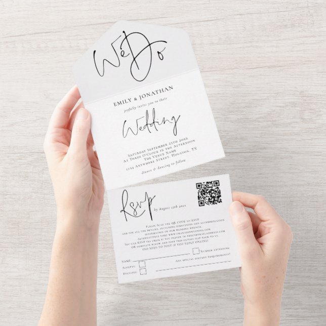 Minimalist Script We Do QR Code Wedding All In One Invitation (Tearaway)