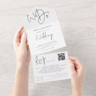 Minimalist Script We Do QR Code Wedding All In One Invitation