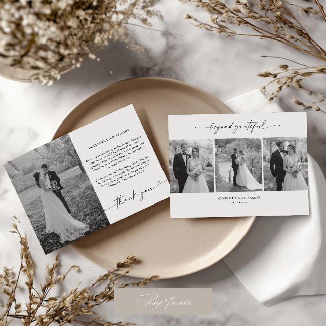 Minimalist Script Wedding 4 Photos Thank You Card (Creator Uploaded)