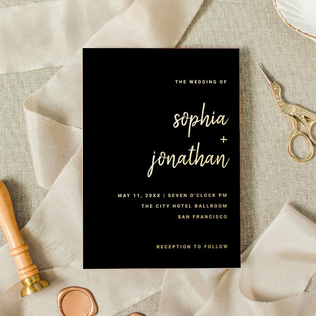 Minimalist Script | Wedding Black and Gold Foil Invitation (Creator Uploaded)